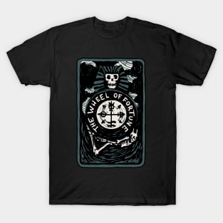 The Wheel Of Fortune Skeleton Skull Tarot Card T-Shirt